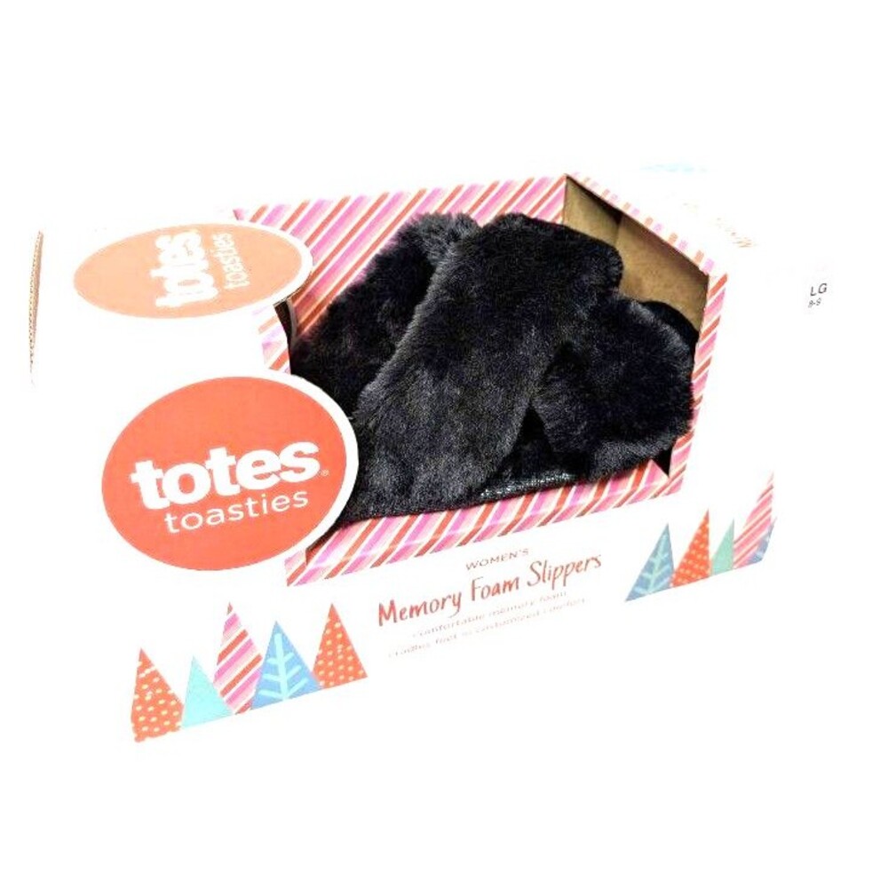 Totes Toasties Memory Foam Slippers Black Criss Cross Open Toe Sz LARGE 8-9 New
